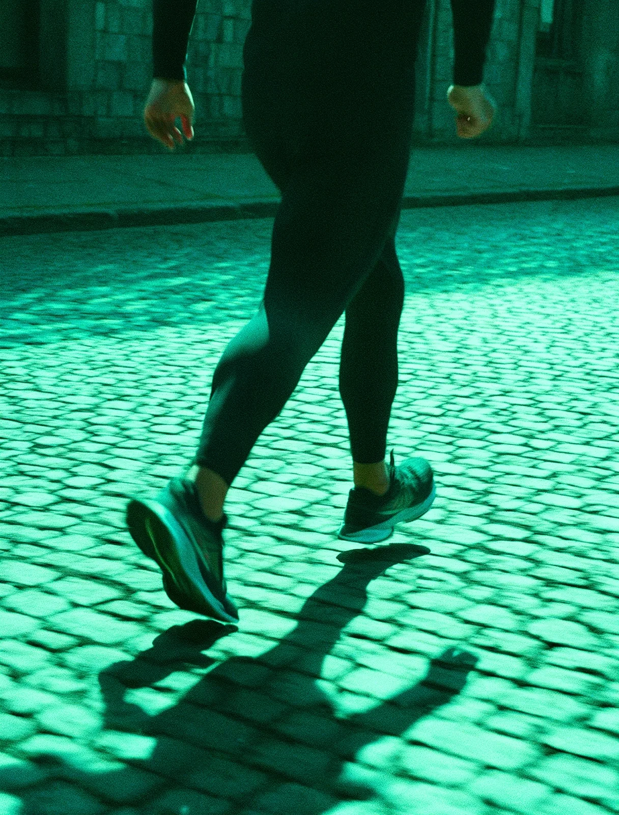 Perspective of a person moving with fluidity through the city
